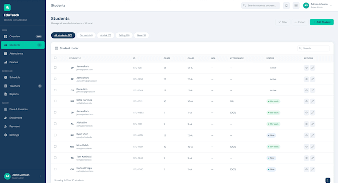 develop a student management web app