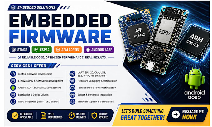 develop embedded firmware for stm32 esp32 arm cortex and android aosp