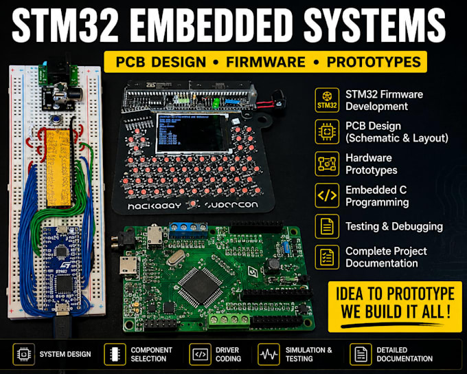 design stm32 embedded system, pcb, firmware and hardware prototypes