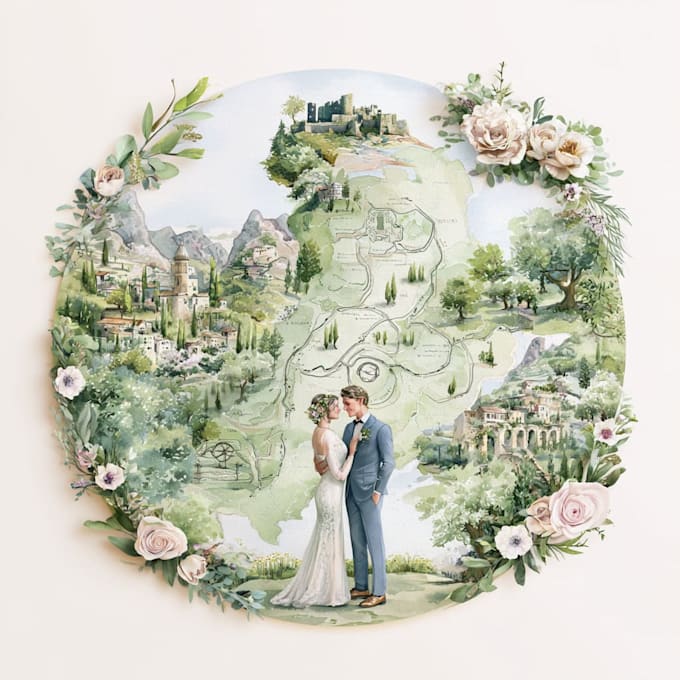 create a custom wedding map watercolor style