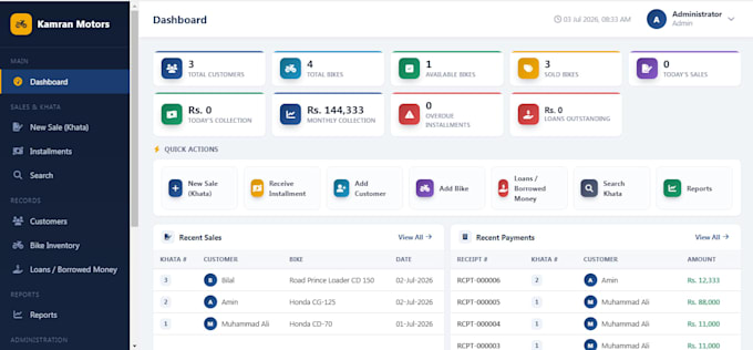develop a custom bike or car showroom management system