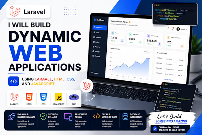 build dynamic web applications using laravel, HTML, CSS, and javascript