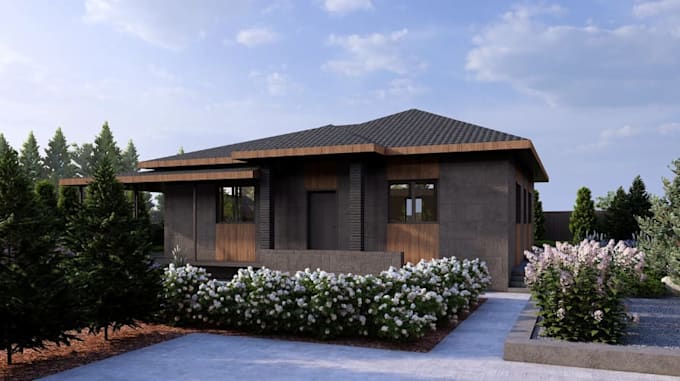 3d visualize modern country house, property development on site, exterior render
