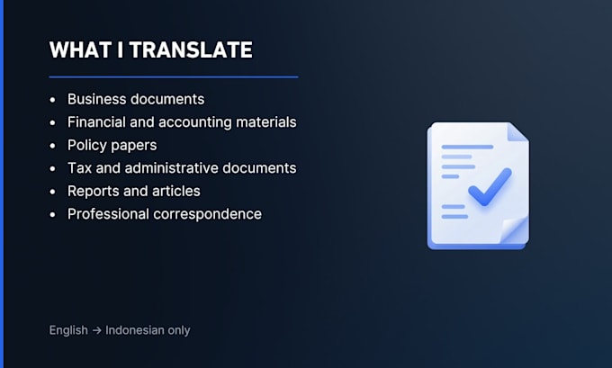 translate english to indonesian business, finance, and policy documents