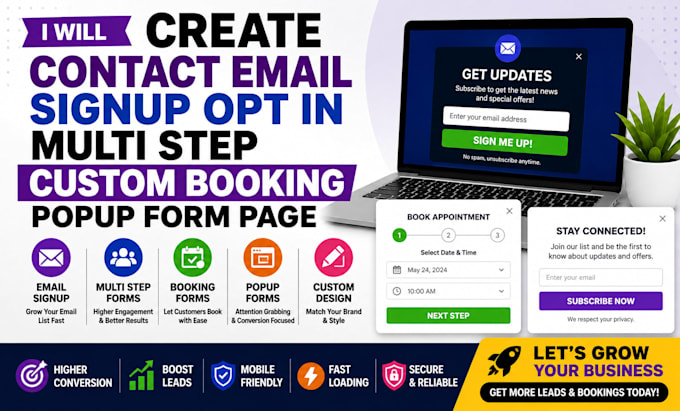 create contact email signup opt in multi step custom booking popup form page