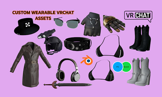 create custom vrchat assets, outfits, clothing, weapon, props, item for avatar