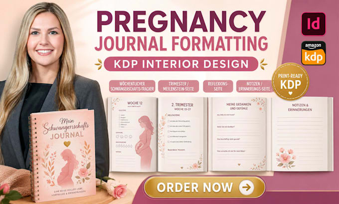 design a pregnancy journal interior and layout for KDP