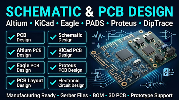 design schematic and pcb in altium, eagle,pads, kicad, proteus and diptrace