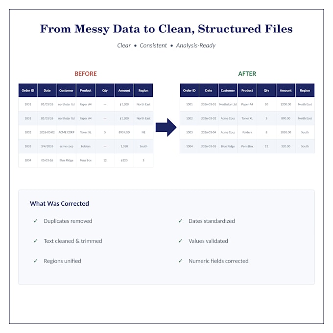 clean, format, and organize your excel or CSV data