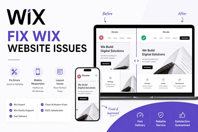 fix wix website errors, mobile responsiveness, layout issues