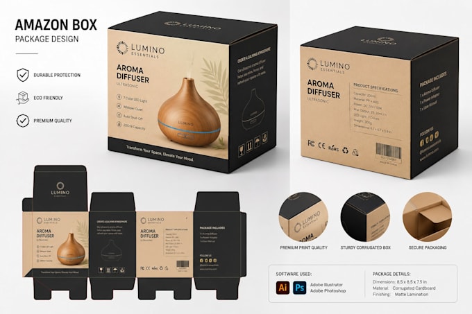 design product box packaging, mailer box and amazon box