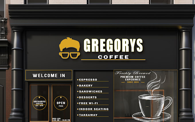 do barber shopfront design, shop signage, and retails window graphics