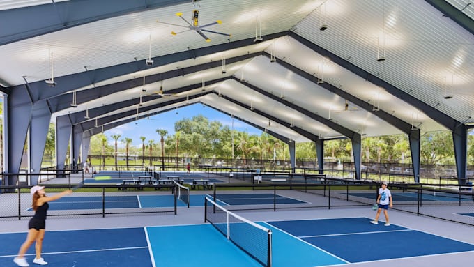 design 3d pickleball court, sports facility, recreation space