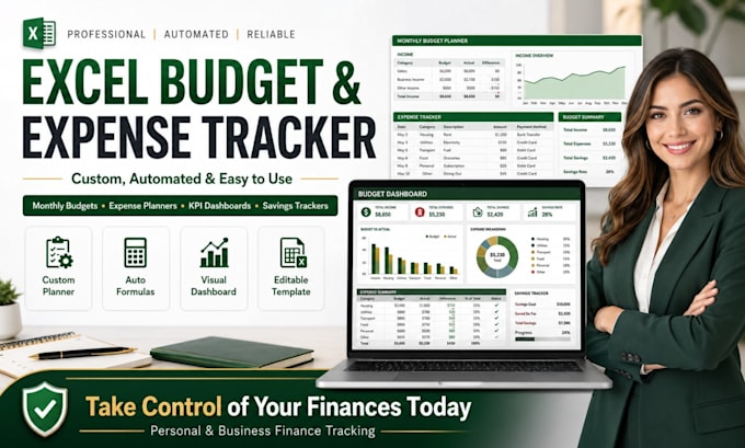 design editable custom excel budget and expense planner trackers
