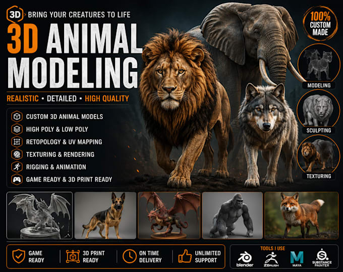 3d animal animation, 3d creature model, 3d character, cartoon character, bones