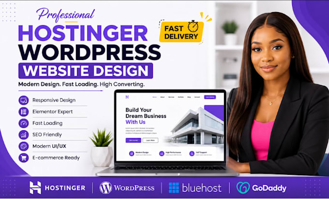 hostinger wordpress design, hostinger website, godaddy, bluehost, hostinger