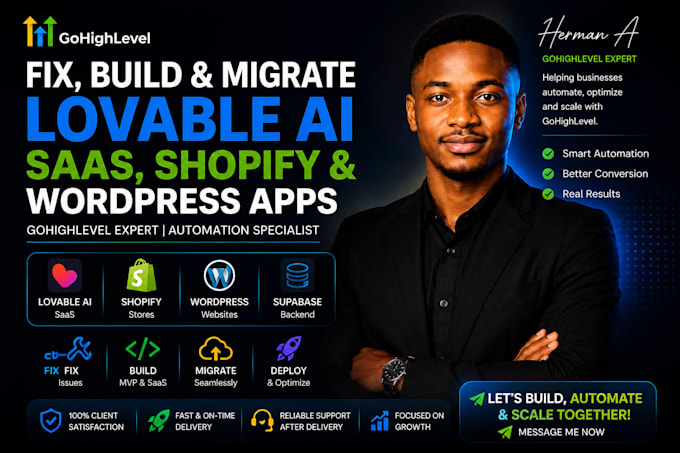 fix, build and migrate lovable ai saas, shopify and wordpress apps