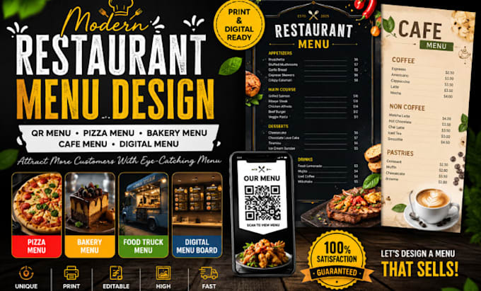 design modern restaurant food pouch bag pizza menu bakery cafe menu digital menu