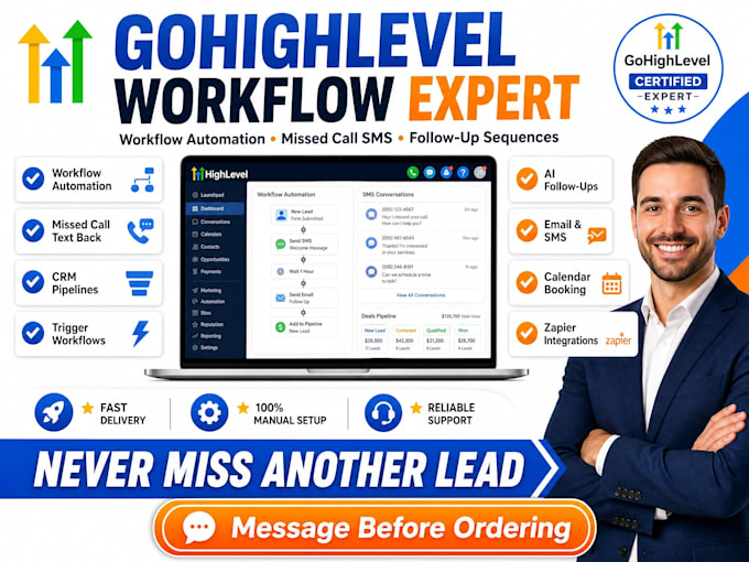 build ghl workflow automation, missed call text back and followup sequences