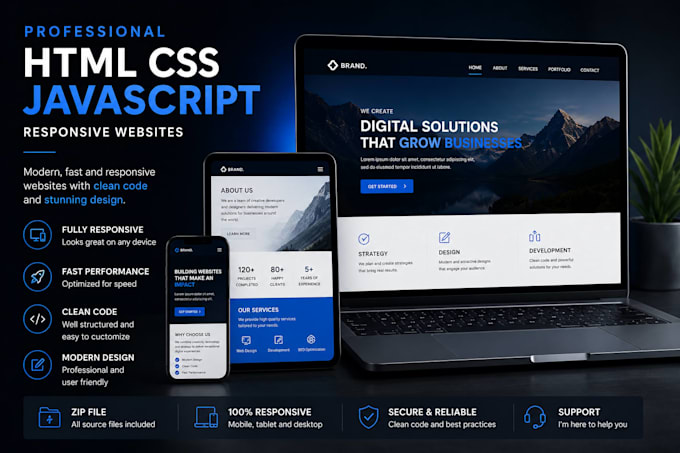 build a responsive HTML CSS javascript website
