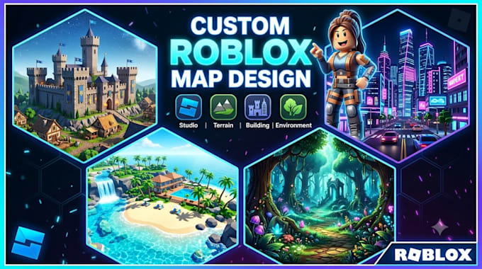 design a professional roblox map, environment, terrain, and game world