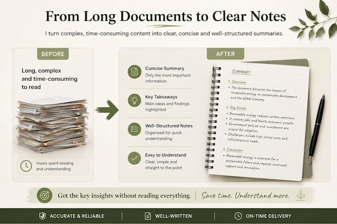 summarize research, books, pdfs, reports, articles and study notes