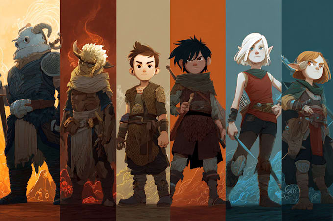 illustrate your full dnd party for tabletop rpg campaigns