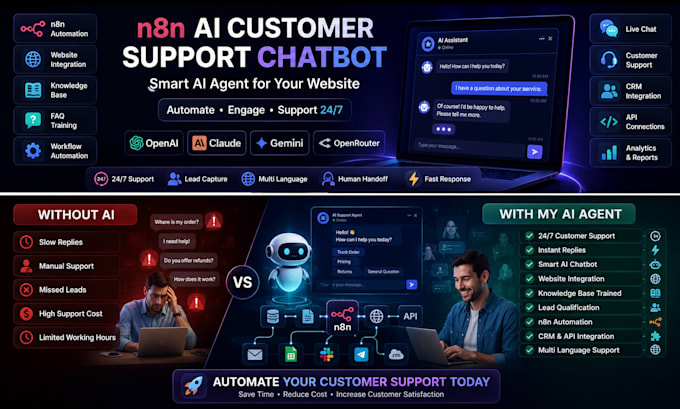 build n8n ai customer support chatbot for your website