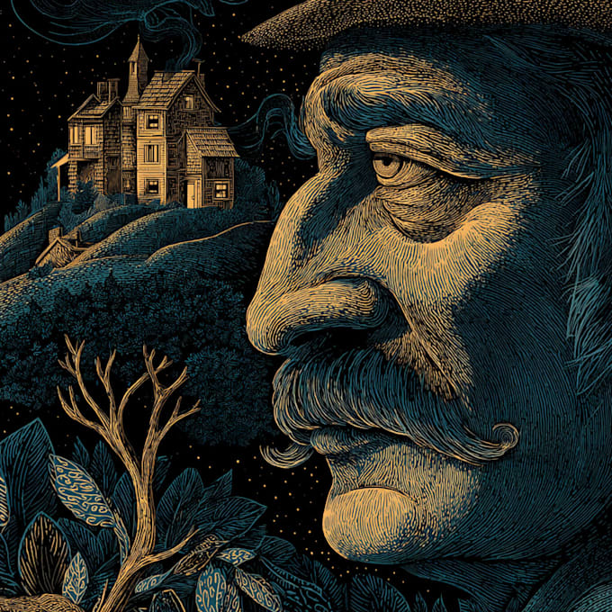 make dark art, concepts, linocut or woodcut illustrations