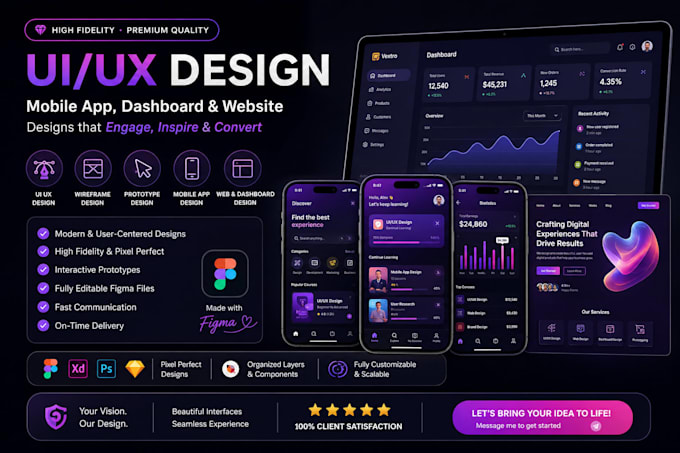 do UX UI design app design, figma website design wireframes prototypes figma