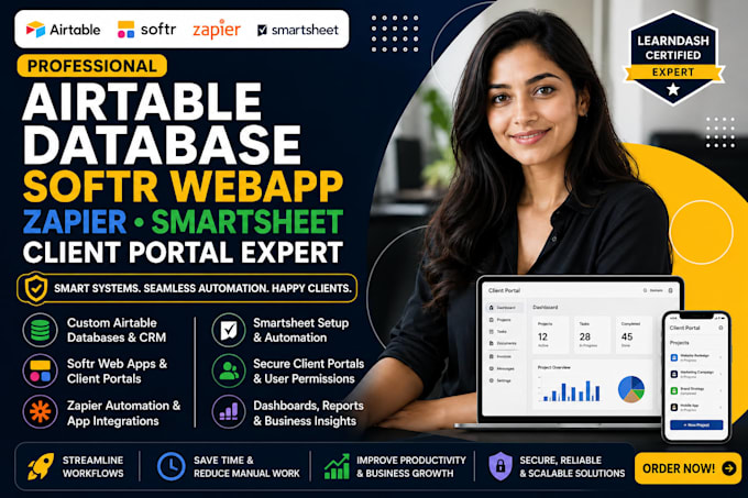 build airtable database softr webapp zapier smartsheet client portal expert
