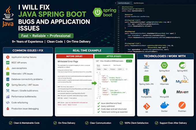 fix java spring boot bugs and rest API issues