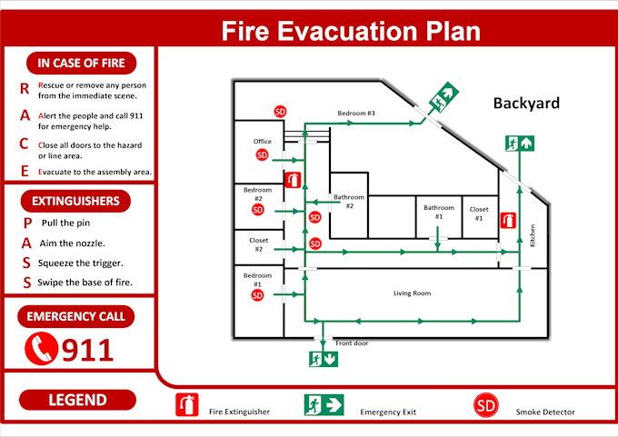 design a professional evacuation plan fire safety and emergency exit