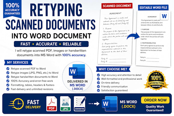 do fast and accurate retyping scanned document  data entry