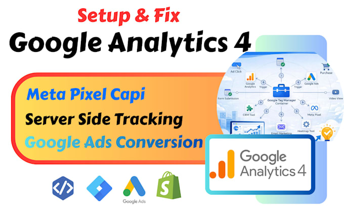 setup fix gtm google analytics 4 ads conversion ecommerce tracking for shopify