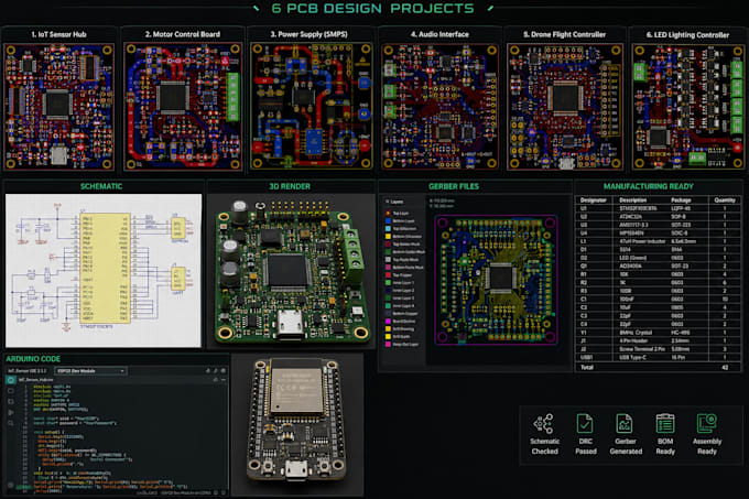 design pcb, schematic, gerber file and arduino code