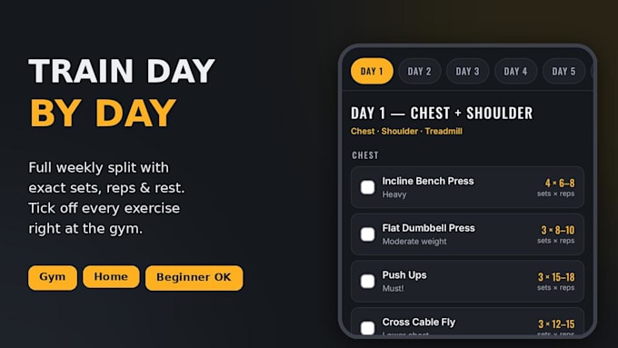 create a custom workout and diet plan as an interactive app