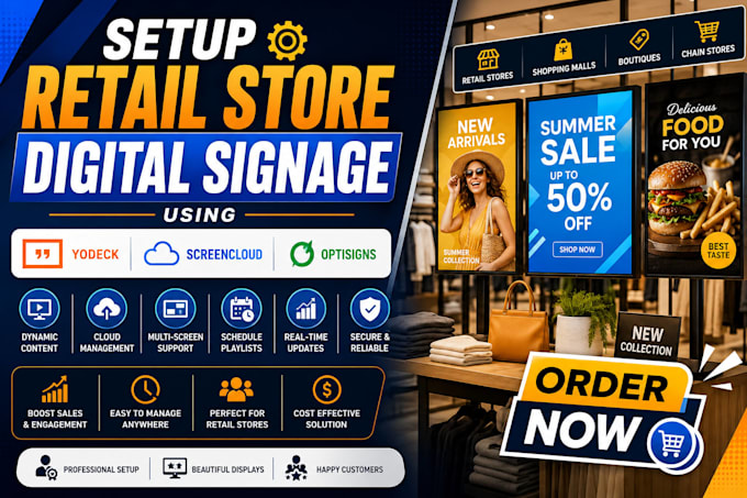 setup retail store digital signage using yodeck screencloud optisigns