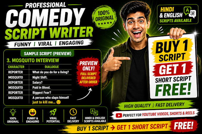 write funny comedy script for your youtube video