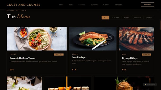 design website with editable themes and live menu