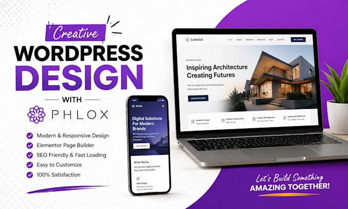 build or design creative wordpress website with phlox theme