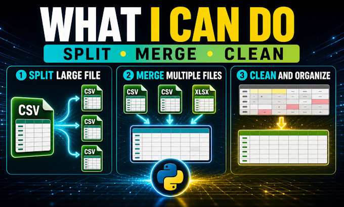 split or merge large CSV and excel files with python