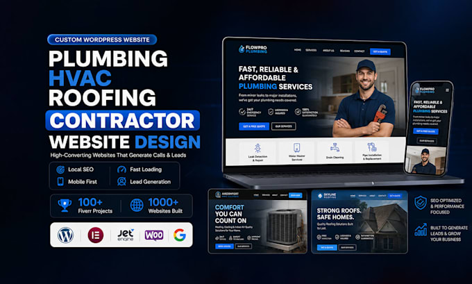 design plumbing, hvac, roofing, contractor, construction website