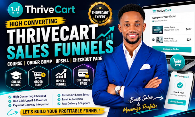 setup thrivecart course, order bump, upsell funnel, checkout page, online course