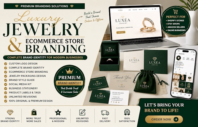 design luxury jewelry branding, ecommerce brand identity and packaging kit