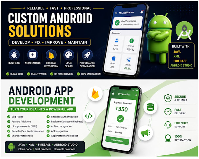 fix android app bugs, add features, and integrate firebase