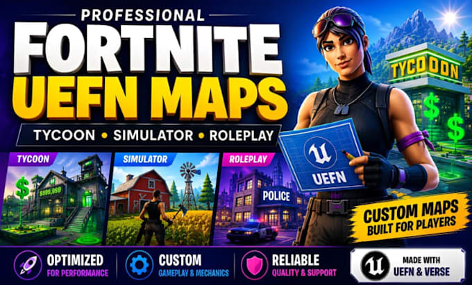 create fortnite uefn tycoon, simulator, and roleplay maps