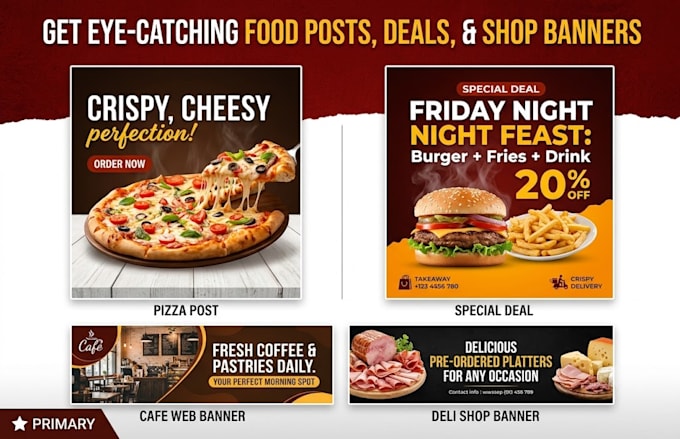 design premium restaurant social media posts and pizza posters