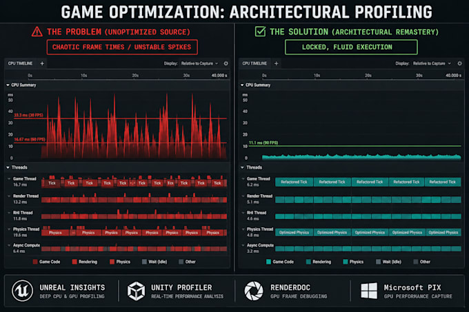 professional game optimization using unreal insights or unity profiler