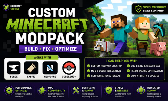 build and fix custom minecraft modpack for forge fabric, neoforge, and cobblemon